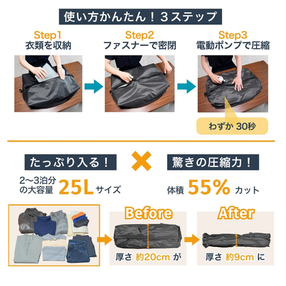 圧縮トラベルバッグ 電動ポンプ付き