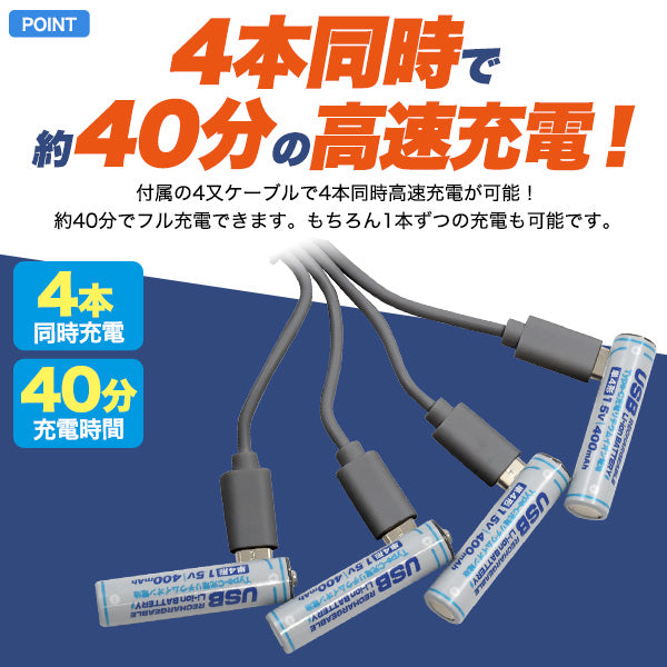 【訳あり・誤印字】Type-C充電リチウムイオン充電池(単4×4本)×2個ｾｯﾄ